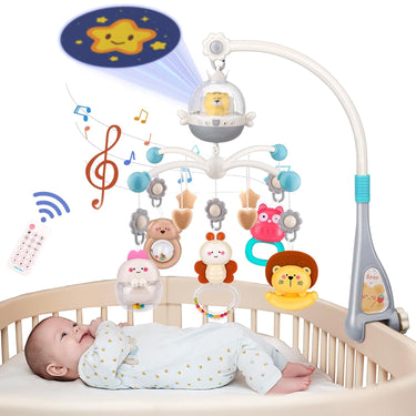 Remote Control Baby Projection Hanging Bed Bell Toy - Gray